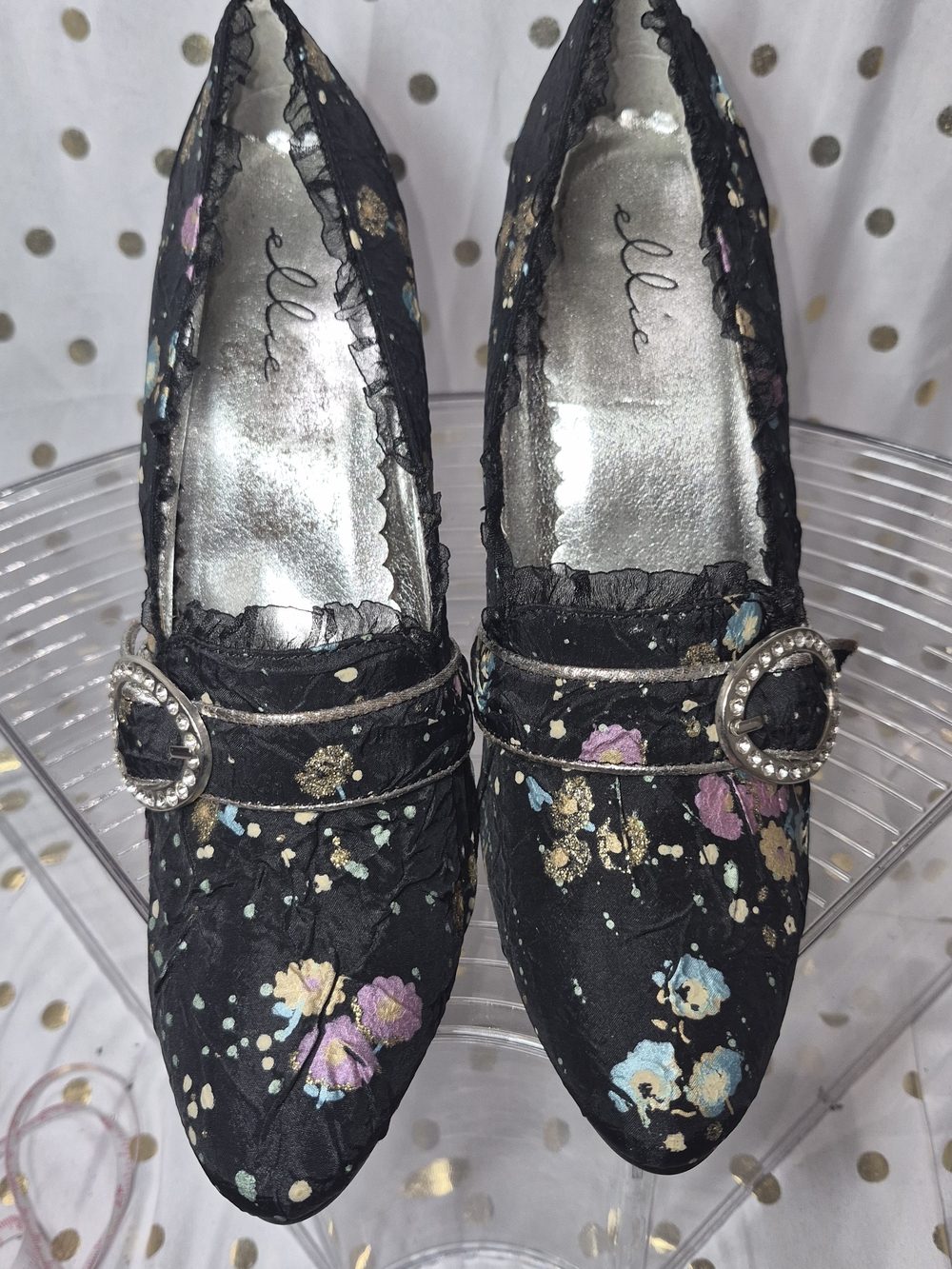 Ellie Black Floral Rhinestone Buckle Pump - Picture 3 of 7